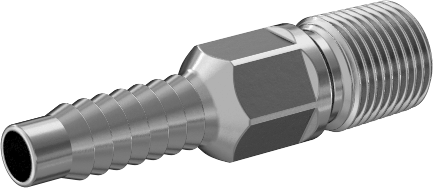 Kolay Takılan Dikenli Hortum Adaptörü, Çinko Kaplı Çelik, 1/2" Hortum İç Çapı x 1/2 NPT Erkek