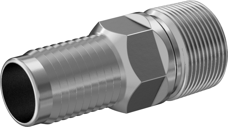 Kolay Takılan Dikenli Hortum Adaptörü, Çinko Kaplı Çelik, 1-1/4" Hortum İç Çapı x 1-1/4 NPT Erkek