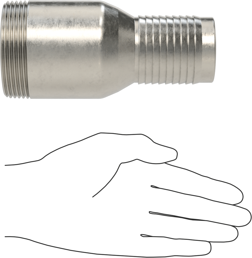Kolay Takılan Dikenli Hortum Adaptörü, Kimyasallar için, 316 Paslanmaz Çelik, 2" Hortum İç Çapı için, 2-1/2 NPT Erkek