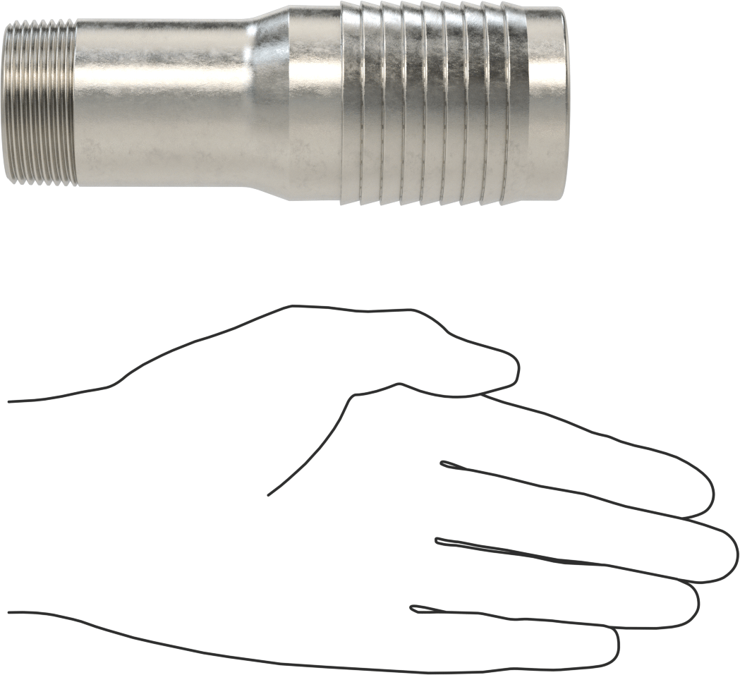 Kolay Takılan Dikenli Hortum Adaptörü, Kimyasallar için, 316 Paslanmaz Çelik, 2" Hortum İç Çapı için, 1-1/4 NPT Erkek
