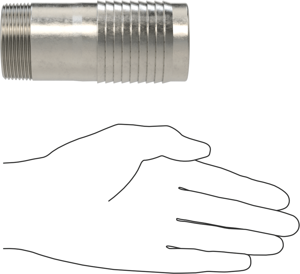 Kolay Takılan Dikenli Hortum Adaptörü, Kimyasallar için, 316 Paslanmaz Çelik, 2" Hortum İç Çapı için, 1-1/2 NPT Erkek