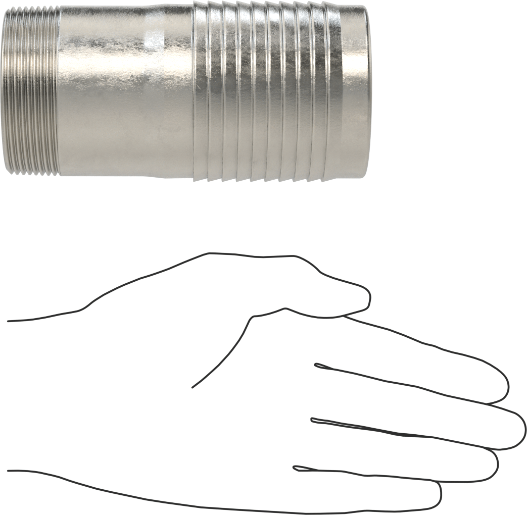Kolay Takılan Dikenli Hortum Adaptörü, Kimyasallar için, 316 Paslanmaz Çelik, 2-1/2" Hortum İç Çapı için, 2 NPT Erkek