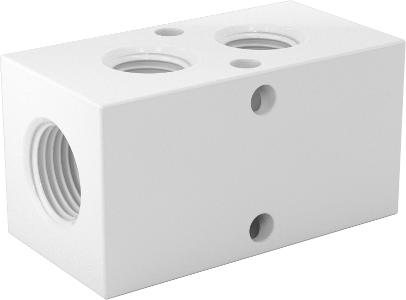 Dik Açılı Akış Dikdörtgen Manifold, Polipropilen, 2 Çıkış, 3/8 NPT Giriş x 1/4 NPT Çıkış
