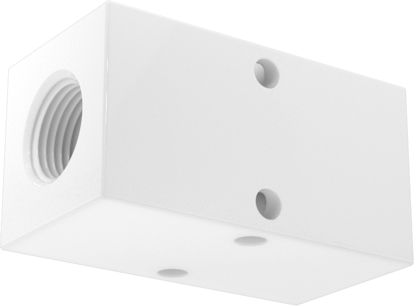 Dik Açılı Akış Dikdörtgen Manifold, Polipropilen, 2 Çıkış, 3/8 NPT Giriş x 1/4 NPT Çıkış