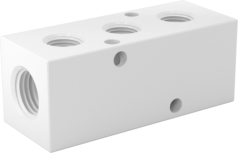 Dik Açılı Akış Dikdörtgen Manifold, Polipropilen, 3 Çıkış, 1/4 NPT Giriş x 1/8 NPT Çıkış