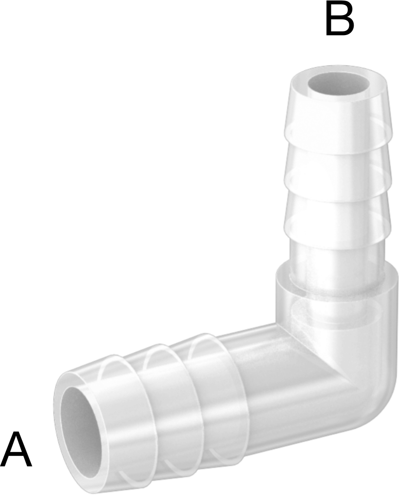 Hava ve Su için Plastik Dikenli Boru Bağlantı Elemanı, 90 Derece Dirsek Redüktör, 1/2“ x 3/8” Boru İç Çapı için