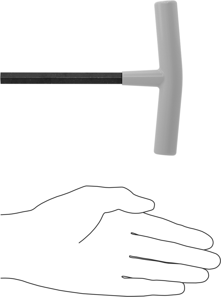 Fosfat Kaplı Çelik T-Saplı Altıgen Anahtar, 3/8" Tahrik Boyutu, Yastıklı Tutamak, 6" Toplam Uzunluk