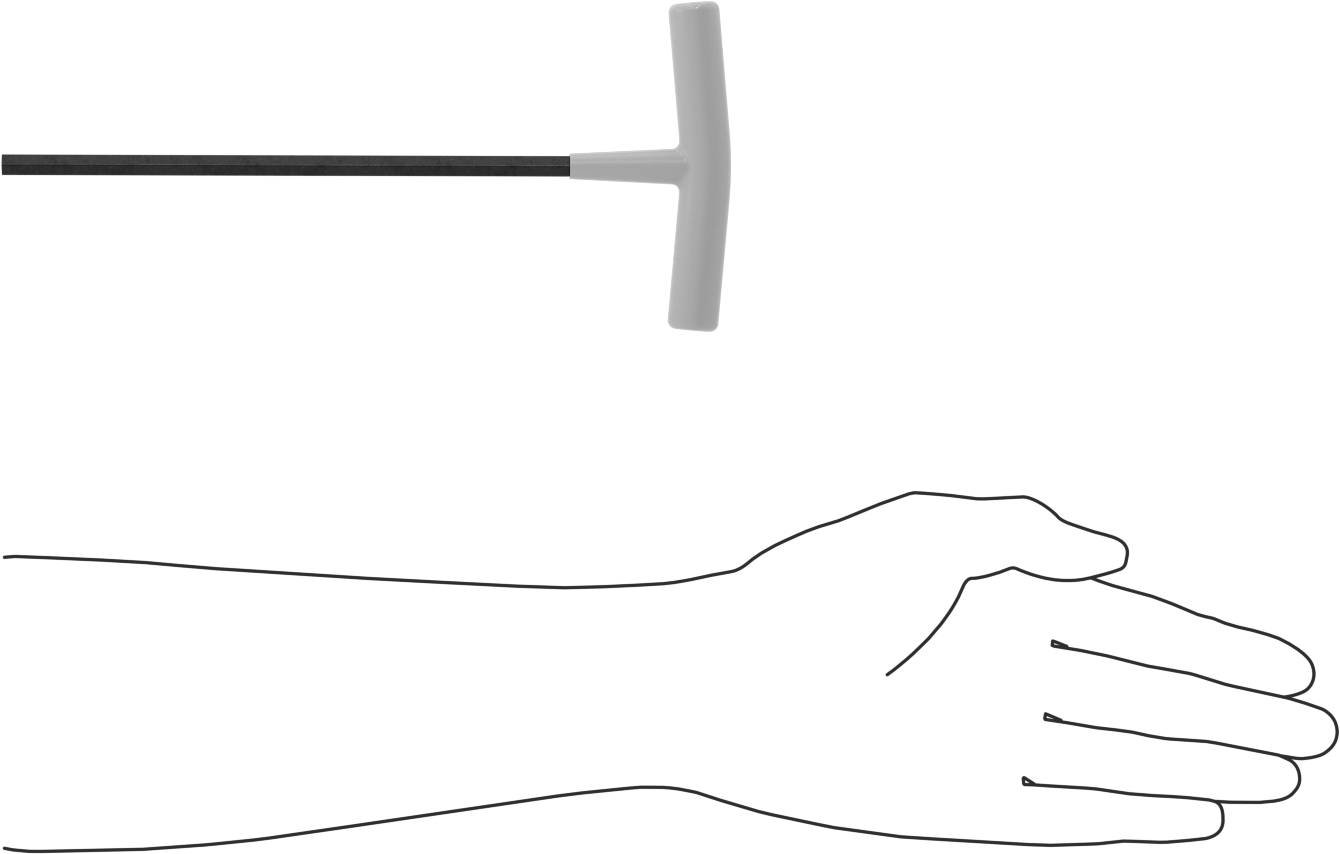 Fosfat Kaplı Çelik T-Saplı Altıgen Anahtar, 1/4" Tahrik Boyutu, Yastıklı Tutamak, 9" Toplam Uzunluk