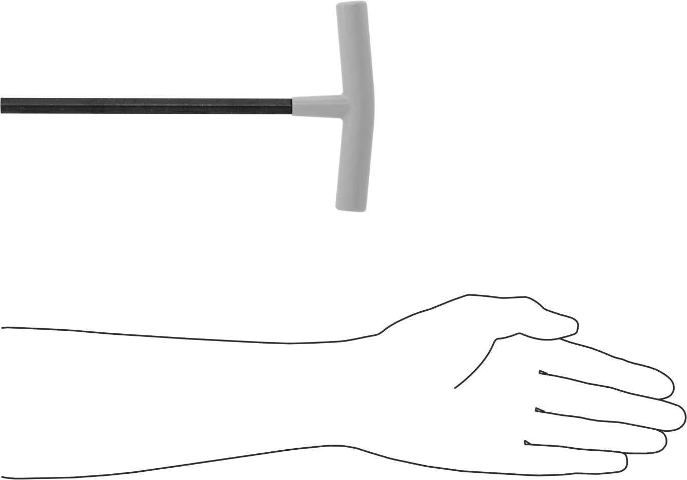 Fosfat Kaplı Çelik T-Saplı Altıgen Anahtar, 3/8" Tahrik Boyutu, Yastıklı Tutamak, 9" Toplam Uzunluk