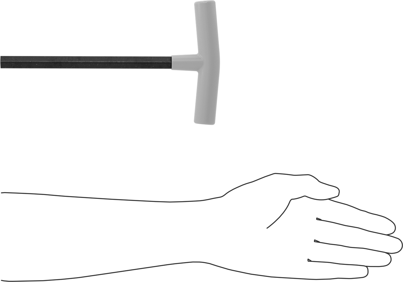 Fosfat Kaplı Çelik T-Saplı Altıgen Anahtar, 1/2" Tahrik Boyutu, Yastıklı Tutamak, 9" Toplam Uzunluk