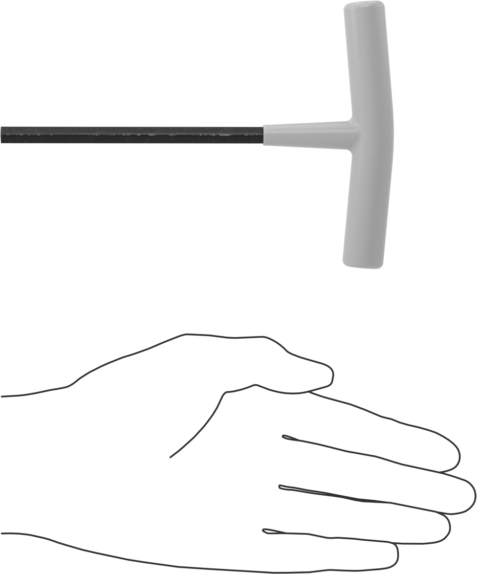 Fosfat Kaplı Çelik T-Saplı Altıgen Anahtar, 1/4" Tahrik Boyutu, Yastıklı Tutamak, 6" Toplam Uzunluk