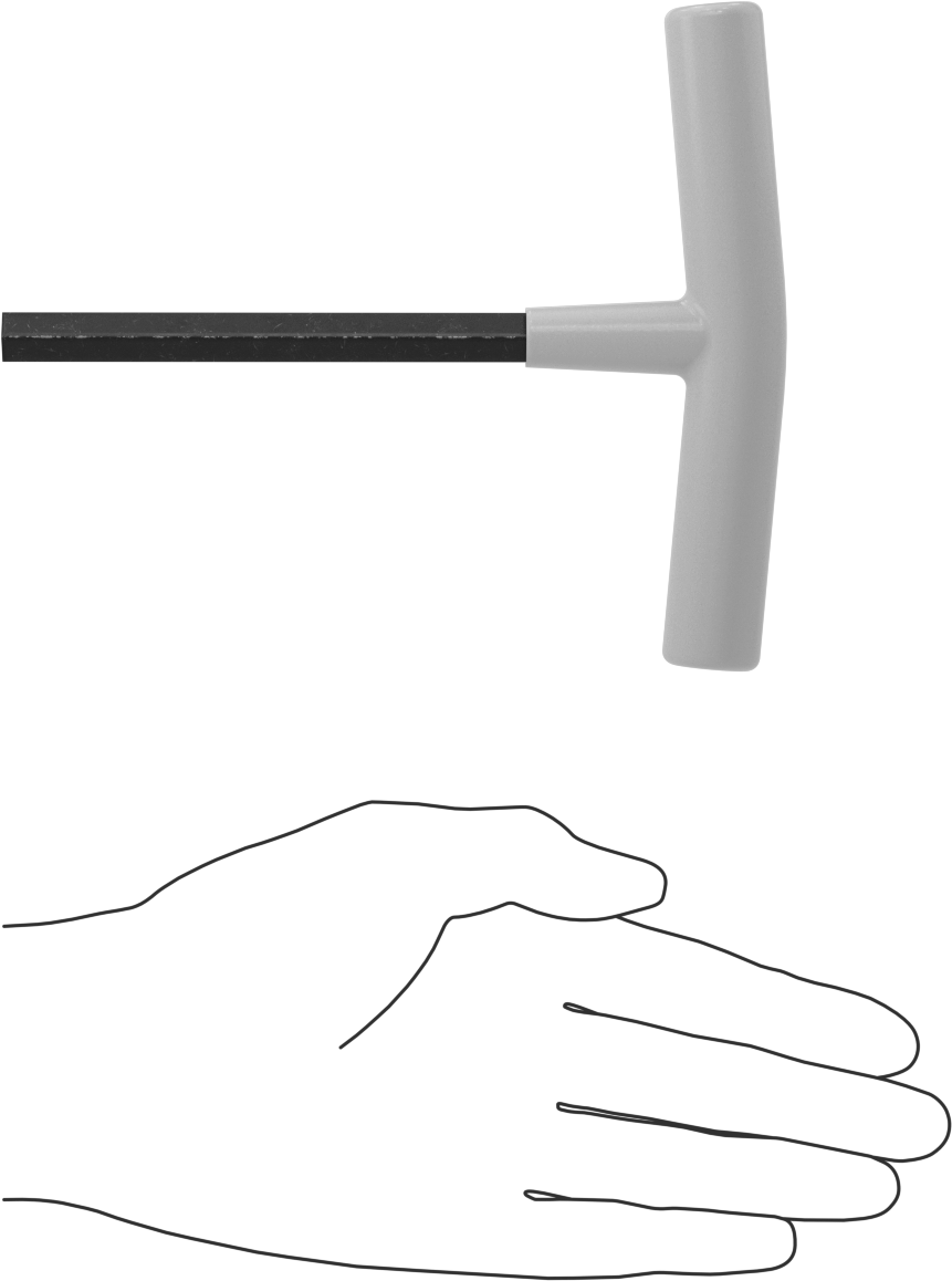 Fosfat Kaplı Çelik T-Saplı Altıgen Anahtar, 3/8" Tahrik Boyutu, Yastıklı Tutamak, 6" Toplam Uzunluk