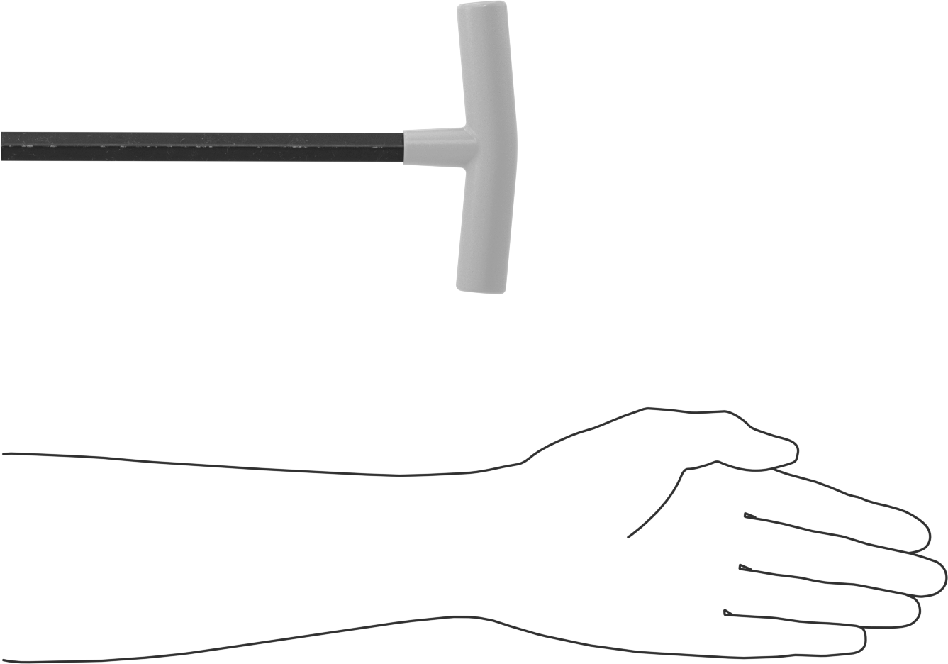 Fosfat Kaplı Çelik T-Saplı Altıgen Anahtar, 1/2" Tahrik Boyutu, Yastıklı Tutamak, 9" Toplam Uzunluk