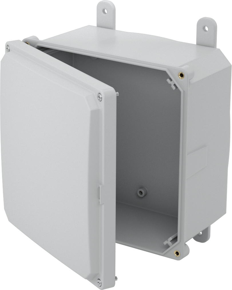 Versa-Panel Polikarbonat Muhafaza, Vidalı Kapaklı Menteşeli Kapak, 8.5" x 8.5" x 5.5", Gri