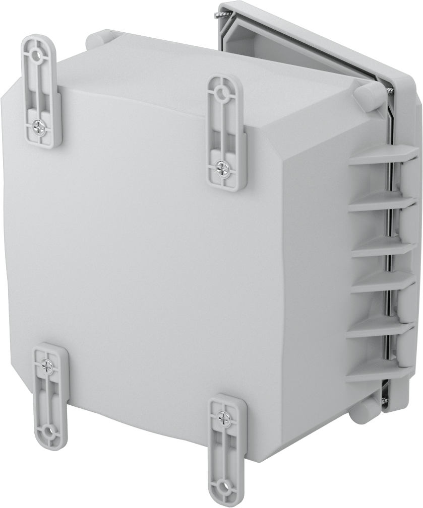 Versa-Panel Polikarbonat Muhafaza, Vidalı Kapaklı Menteşeli Kapak, 8.5" x 8.5" x 5.5", Gri