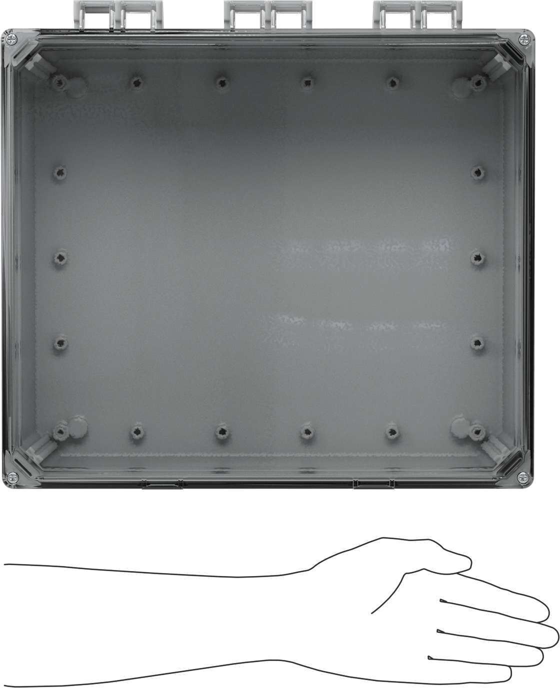 Versa-Panel Polikarbonat Muhafaza, Vidalı Şeffaf Menteşeli Kapak, 13" x 15" x 7.5", Gri