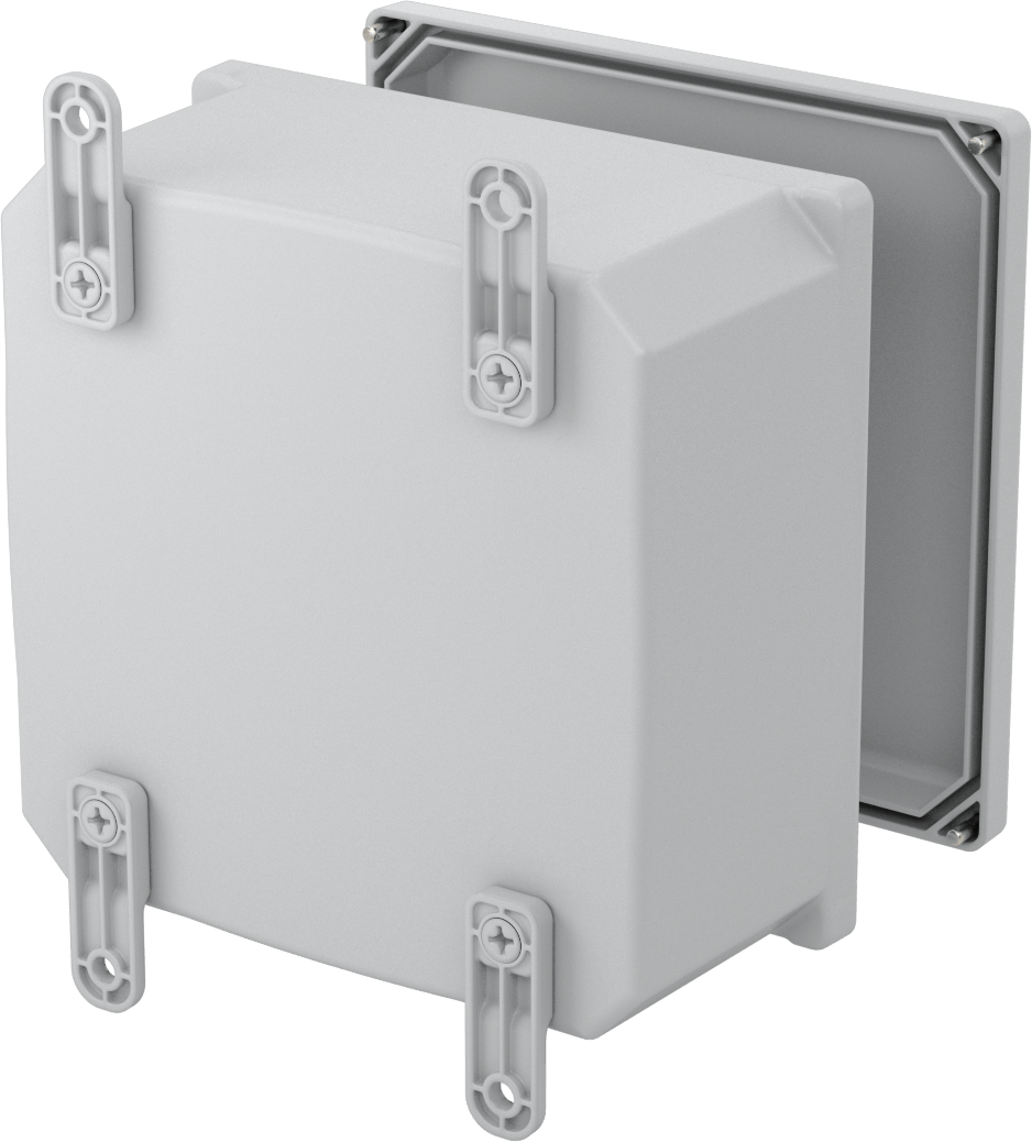 Versa-Panel Polikarbonat Muhafaza, Çıkarılabilir Kapak, Vida Kapatma, 8.5" x 8.5" x 5.5", Gri