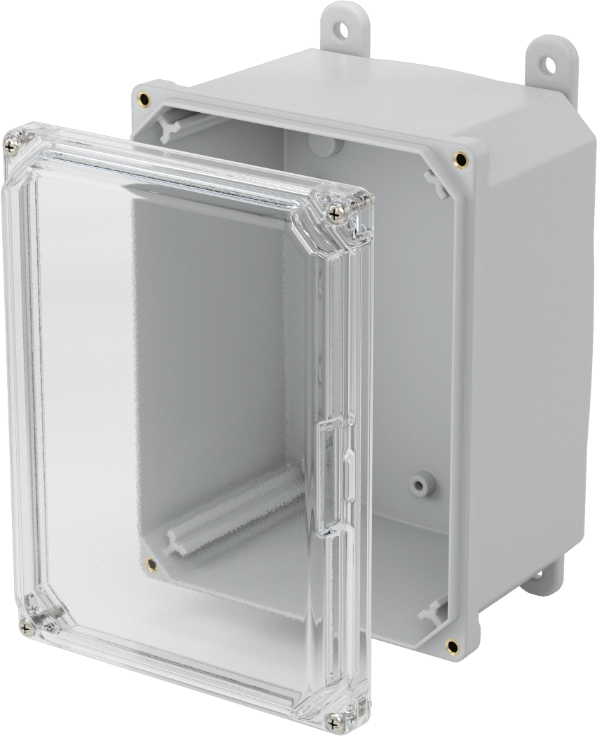 Versa-Panel Polikarbonat Muhafaza, Vidalı Şeffaf Kaldırılabilir Kapak, 6.5" x 8.5" x 5.5", Gri