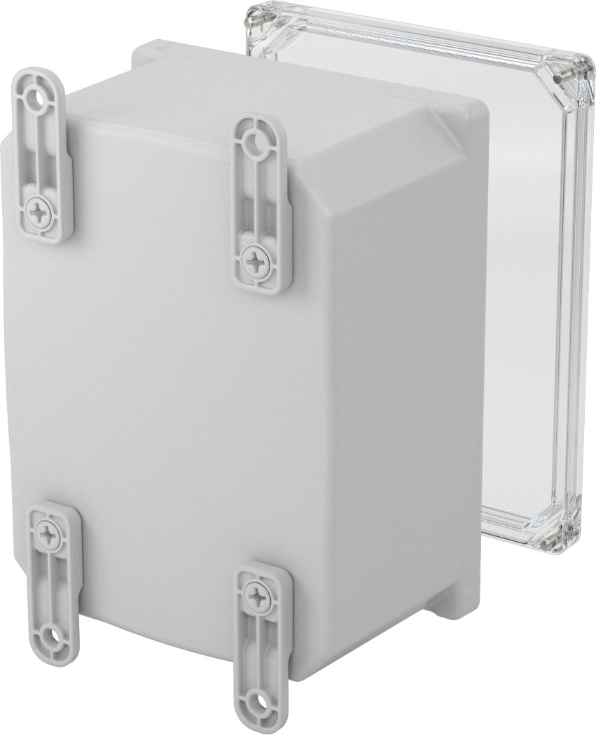 Versa-Panel Polikarbonat Muhafaza, Vidalı Şeffaf Kaldırılabilir Kapak, 6.5" x 8.5" x 5.5", Gri