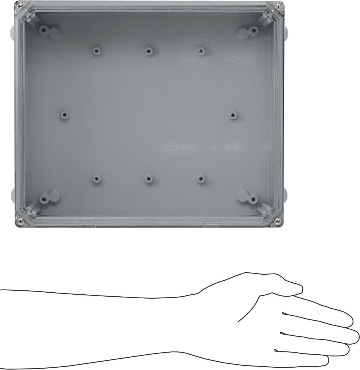 Versa-Panel Polikarbonat Muhafaza, Vidalı Şeffaf Kaldırılabilir Kapak, 11" x 13" x 5.5", Gri
