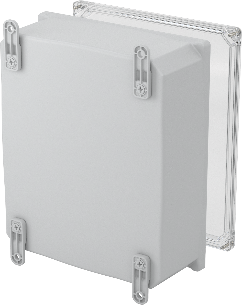Versa-Panel Polikarbonat Muhafaza, Vidalı Şeffaf Kaldırılabilir Kapak, 11" x 13" x 5.5", Gri