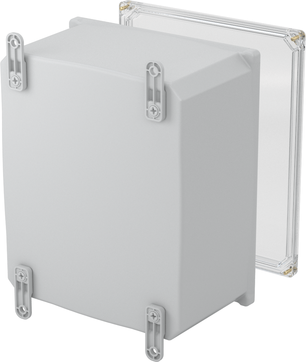Versa-Panel Polikarbonat Muhafaza, Vidalı Şeffaf Kaldırılabilir Kapak, 11" x 13" x 7.5", Gri