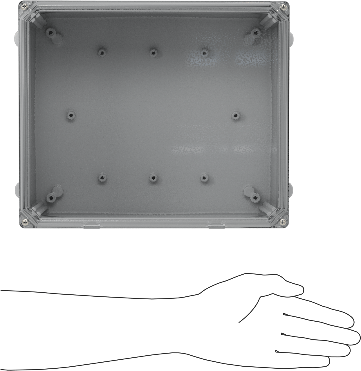 Versa-Panel Polikarbonat Muhafaza, Vidalı Şeffaf Kaldırılabilir Kapak, 11" x 13" x 7.5", Gri