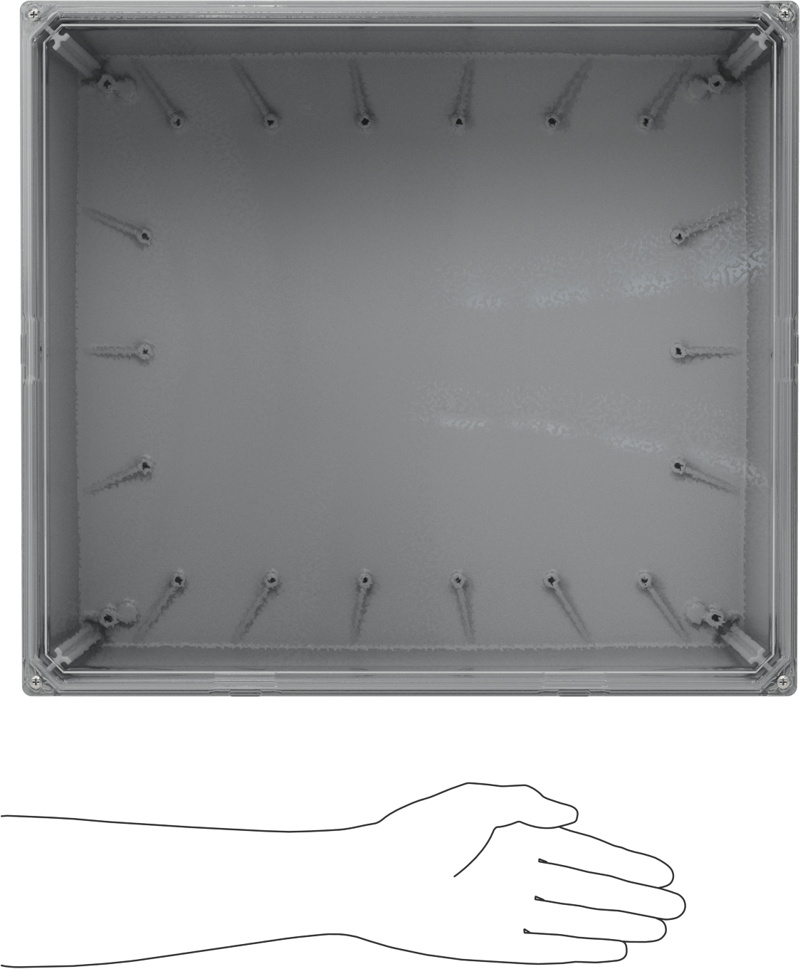 Versa-Panel Polikarbonat Muhafaza, Vidalı Şeffaf Kaldırılabilir Kapak, 17" x 19" x 12", Gri