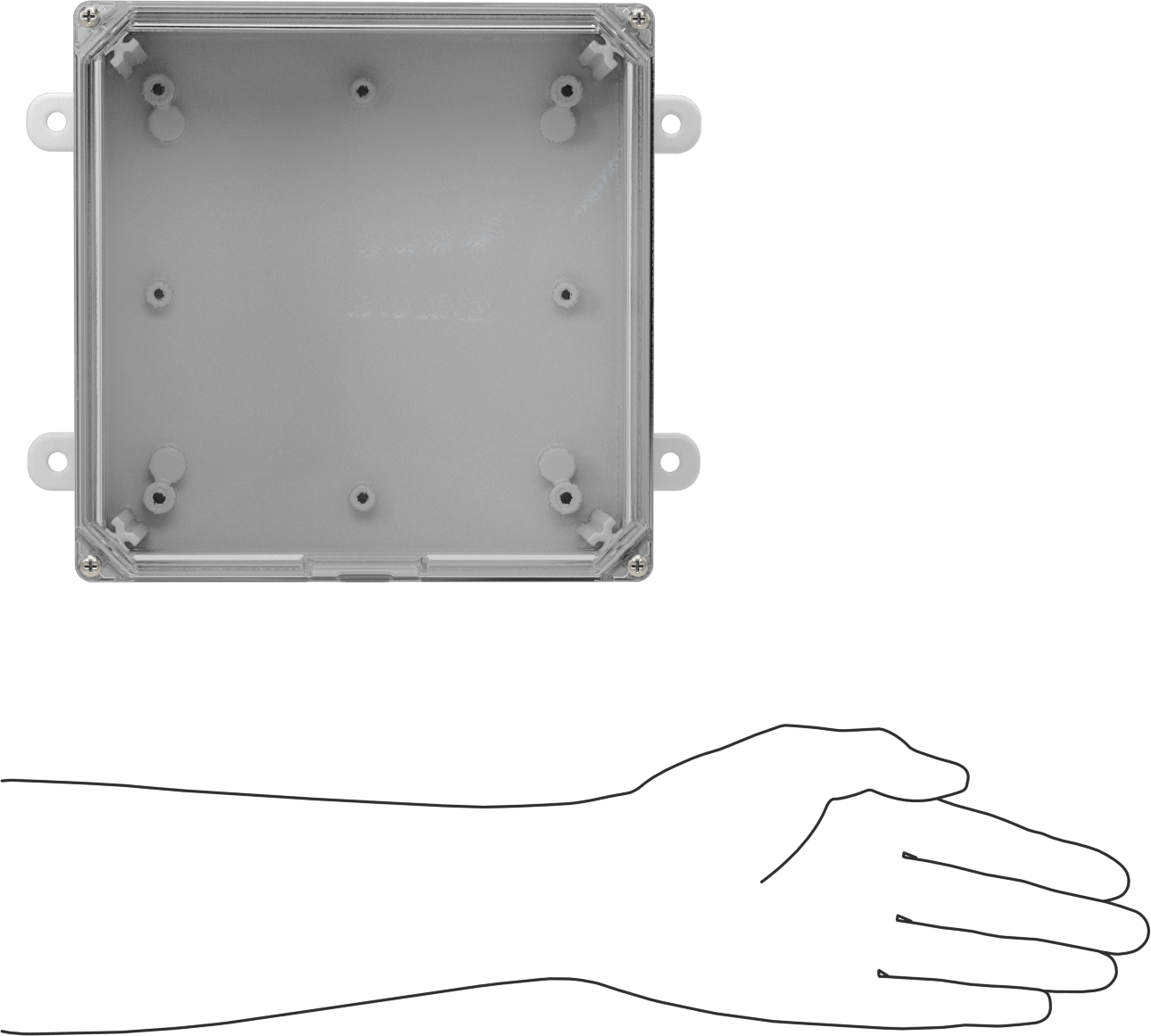 Versa-Panel Polikarbonat Muhafaza, Vidalı Şeffaf Menteşeli Kapak, 8.5" x 8.5" x 5.5", Beyaz