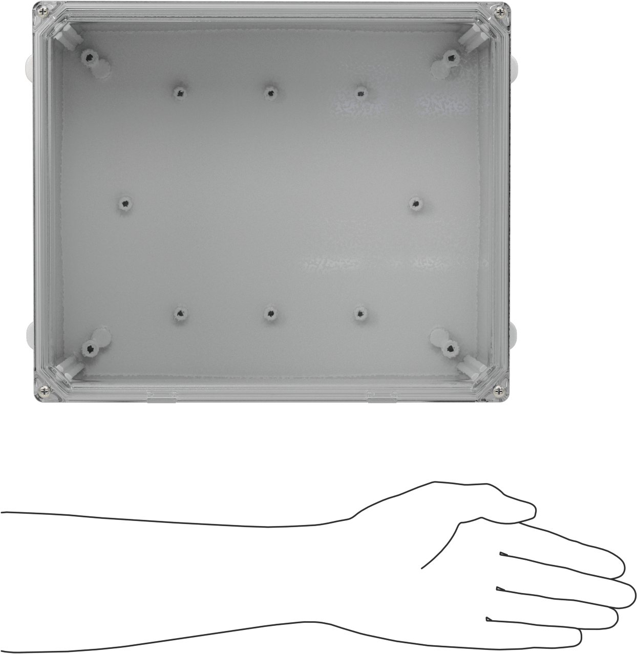 Versa-Panel Polikarbonat Muhafaza, Vidalı Şeffaf Menteşeli Kapak, 11" x 13" x 7.5", Beyaz