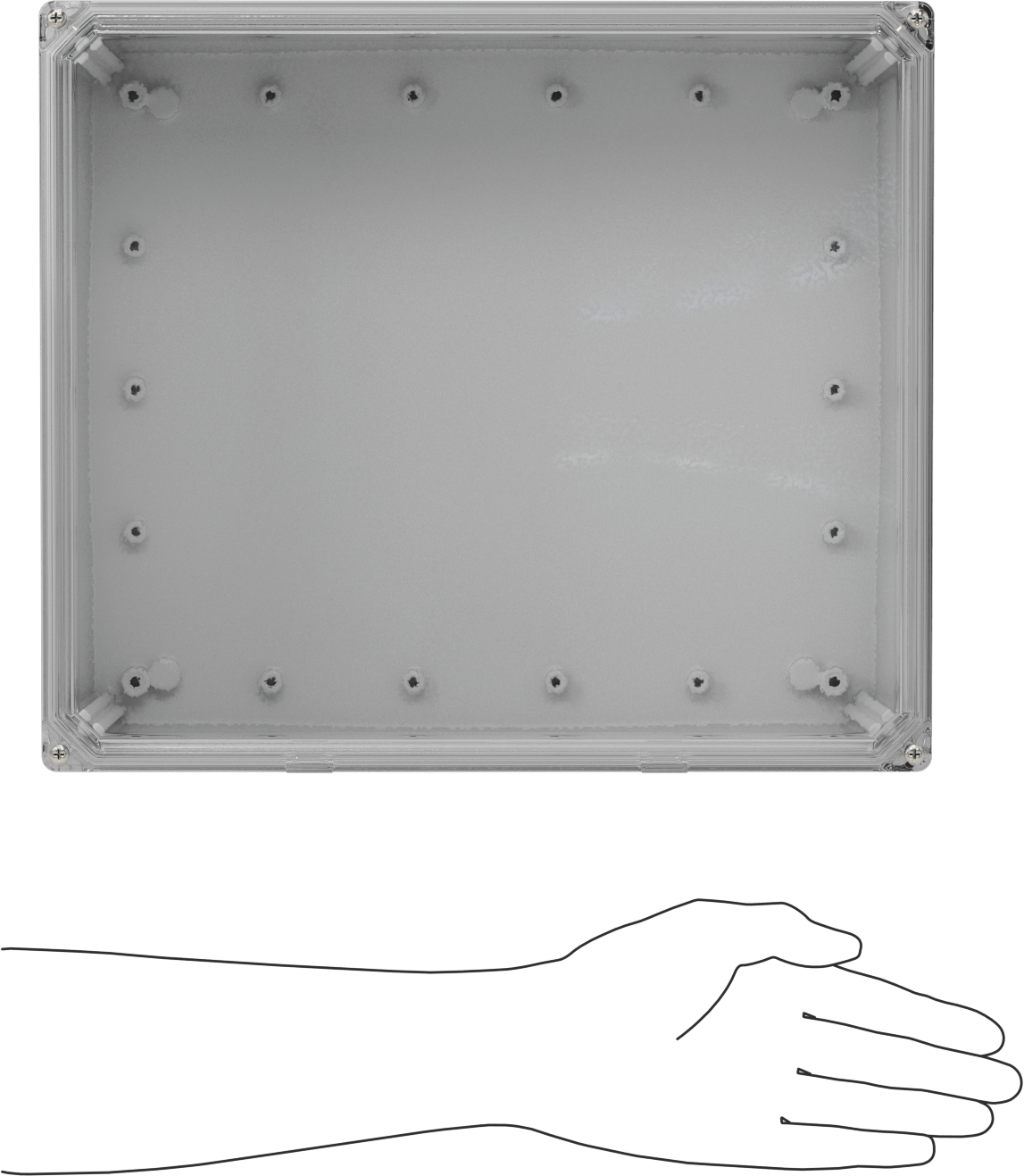 Versa-Panel Polikarbonat Muhafaza, Vidalı Şeffaf Menteşeli Kapak, 13" x 15" x 7.5", Beyaz