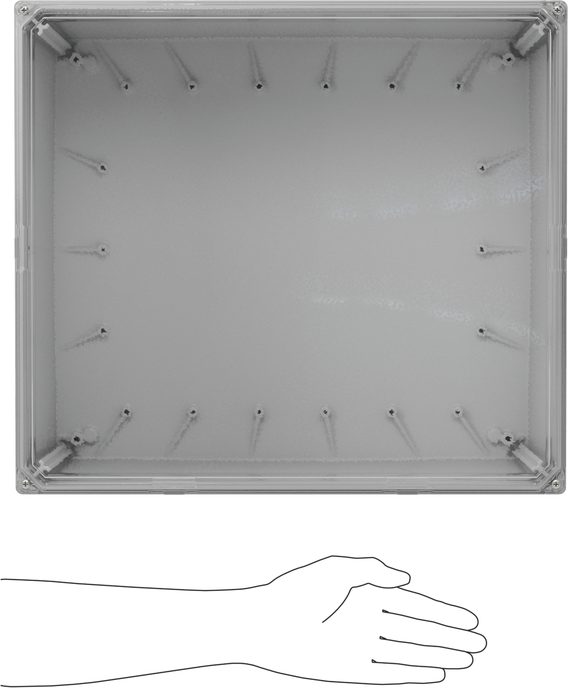 Versa-Panel Polikarbonat Muhafaza, Vidalı Şeffaf Menteşeli Kapak, 17" x 19" x 12", Beyaz