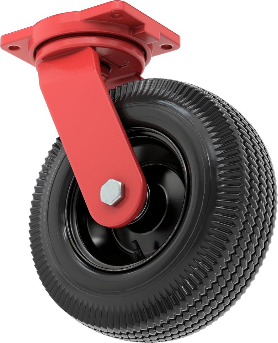 Pnömatik Tekerlek, 12“ Çaplı Siyah Kauçuk Tekerlekli ve 7-3/8” X6-1/16" Plakalı Döner