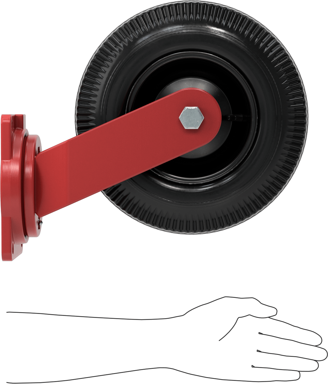 Pnömatik Tekerlek, 12“ Çaplı Siyah Kauçuk Tekerlekli ve 7-3/8” X6-1/16" Plakalı Döner