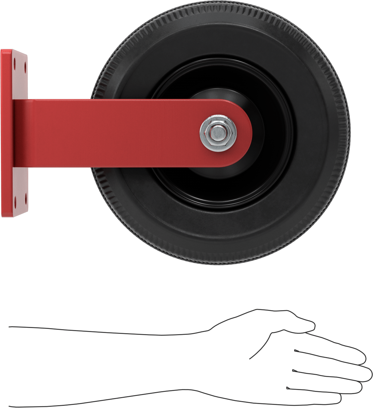 Pnömatik Tekerlek, 12“ Çaplı Siyah Kauçuk Tekerlekli ve 7-1/2” x 5-1/2" Plakalı Sert
