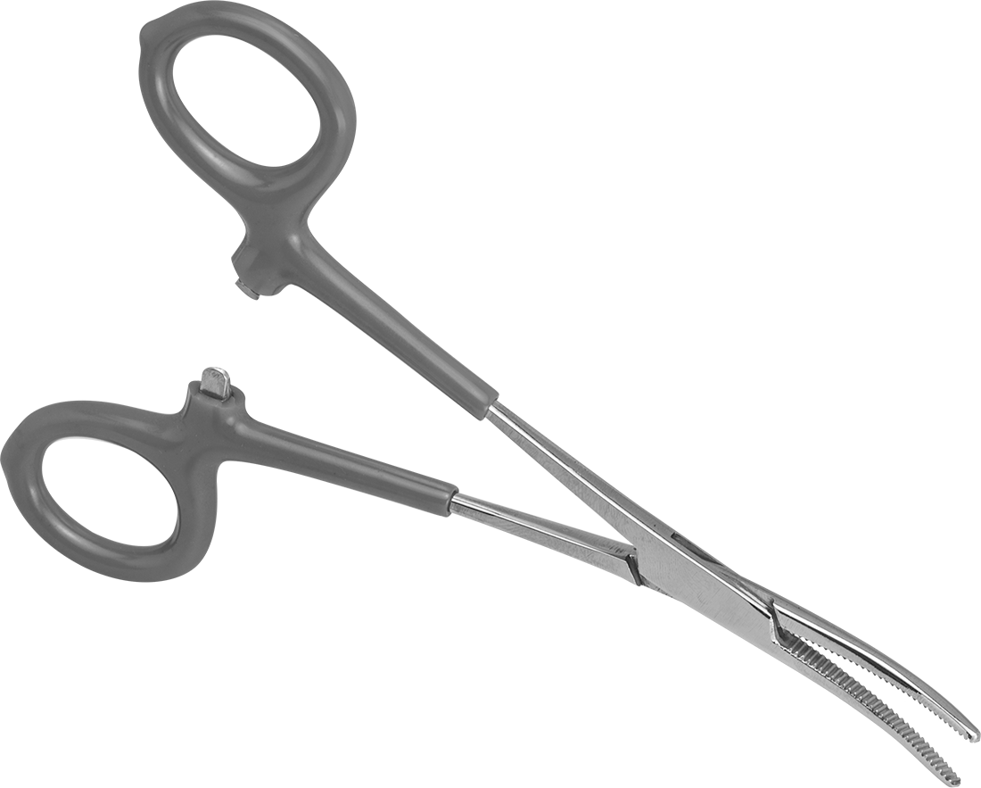Kilitli Hemostat, Kıvrımlı Burunlu ve Yastıklı Tutamaklı, Paslanmaz Çelik, 5-3/4" Toplam Uzunluk