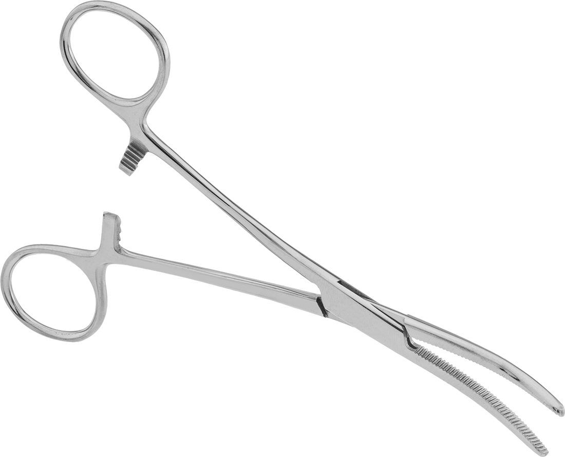 Kilitli Hemostat, Kıvrımlı Burunlu ve Düz Tutamaklı, Paslanmaz Çelik, 5-1/2" Toplam Uzunluk