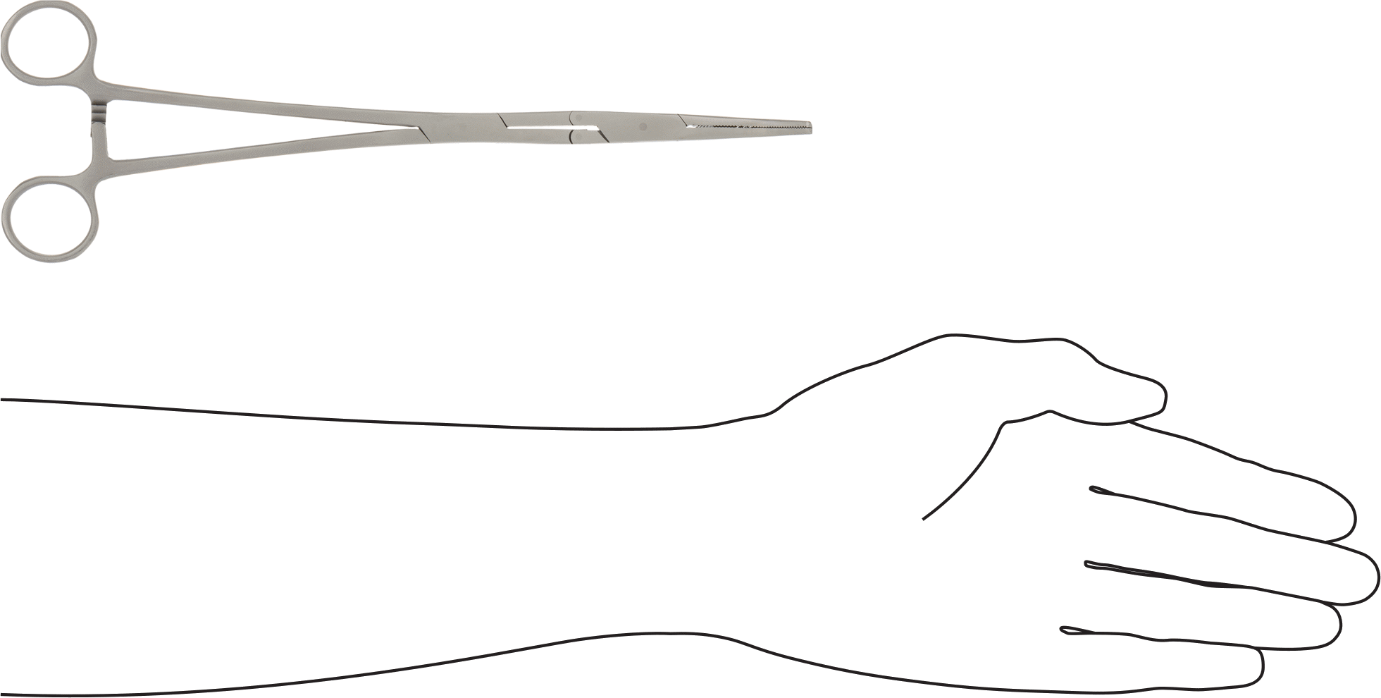 Kilitli Hemostat, Kıvrımlı Burunlu ve Düz Tutamaklı, Çift Eklem, Paslanmaz Çelik, 10" Toplam Uzunluk
