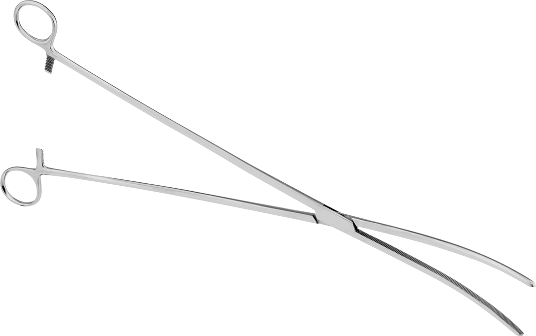 Kilitli Hemostat, Kıvrımlı Burunlu ve Düz Tutamaklı, Paslanmaz Çelik, 18" Toplam Uzunluk
