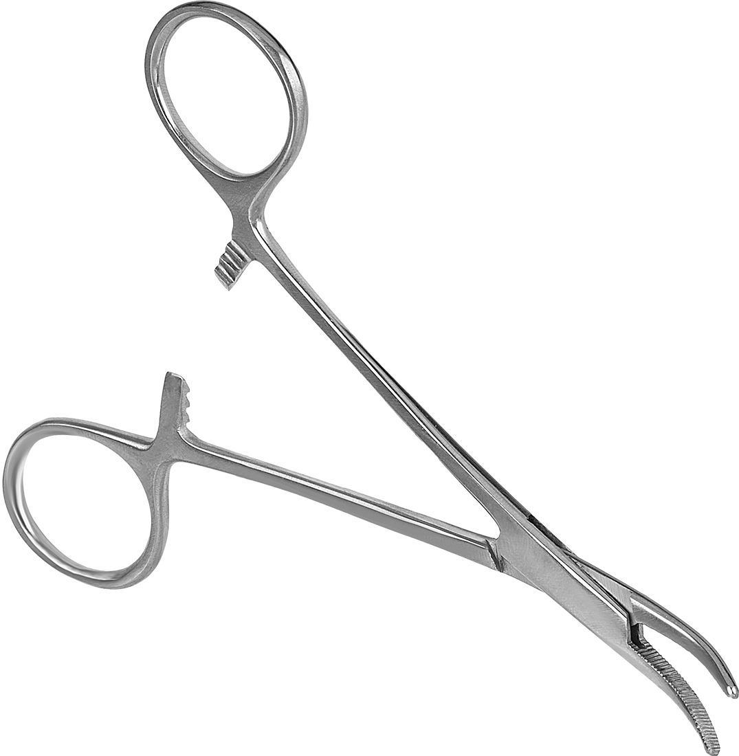 Kilitli Hemostat, Kıvrımlı Burunlu ve Düz Tutamaklı, Paslanmaz Çelik, 5" Toplam Uzunluk