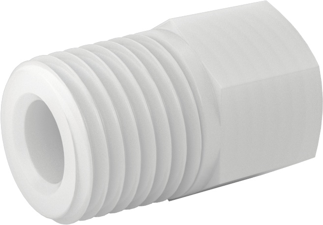 Gıda ve İçecek için Kimyasal Dirençli Boru Bağlantı Elemanı, PVDF, Redüksiyon Adaptörü, 1/8 NPT Dişi x 1/4 NPT Erkek