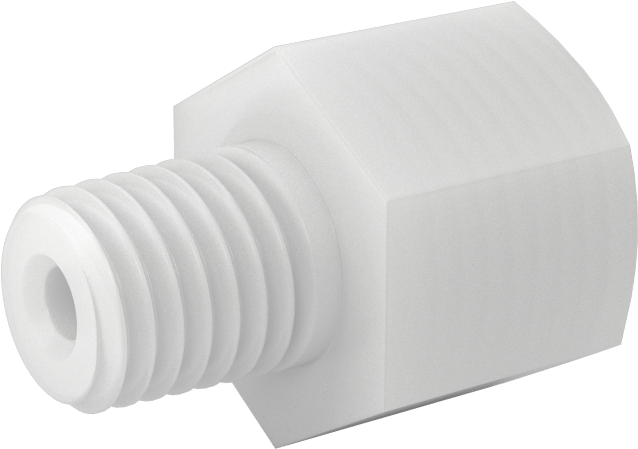 Gıda ve İçecek için Kimyasal Dirençli Boru Bağlantı Elemanı, PVDF, Redüksiyon Adaptörü, 1/4 NPT Dişi x 1/8 NPT Erkek