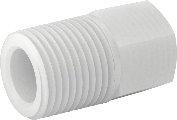 Gıda ve İçecek için Kimyasal Dirençli Boru Bağlantı Elemanı, PVDF, Redüksiyon Adaptörü, 1/4 NPT Dişi x 3/8 NPT Erkek