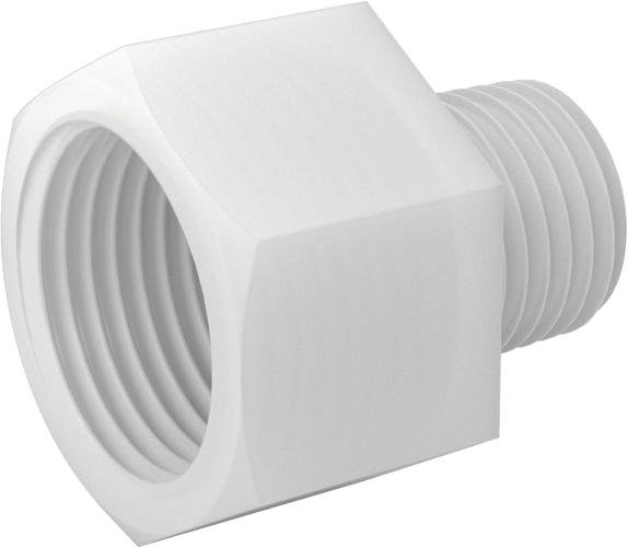 Gıda ve İçecek için Kimyasal Dirençli Boru Bağlantı Elemanı, PVDF, Redüksiyon Adaptörü, 3/8 NPT Dişi x 1/4 NPT Erkek
