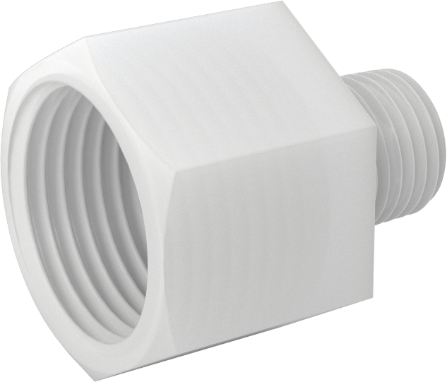 Gıda ve İçecek için Kimyasal Dirençli Boru Bağlantı Elemanı, PVDF, Redüksiyon Adaptörü, 1/2 NPT Dişi x 1/4 NPT Erkek