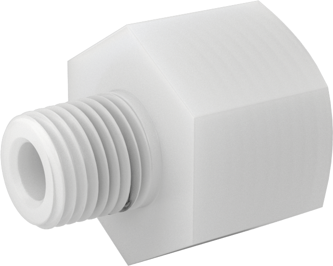 Gıda ve İçecek için Kimyasal Dirençli Boru Bağlantı Elemanı, PVDF, Redüksiyon Adaptörü, 1/2 NPT Dişi x 1/4 NPT Erkek
