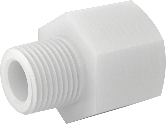 Gıda ve İçecek için Kimyasal Dirençli Boru Bağlantı Elemanı, PVDF, Redüksiyon Adaptörü, 1/2 NPT Dişi x 3/8 NPT Erkek