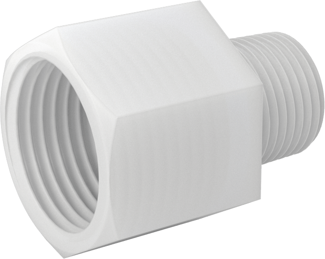Gıda ve İçecek için Kimyasal Dirençli Boru Bağlantı Elemanı, PVDF, Redüksiyon Adaptörü, 1/2 NPT Dişi x 3/8 NPT Erkek