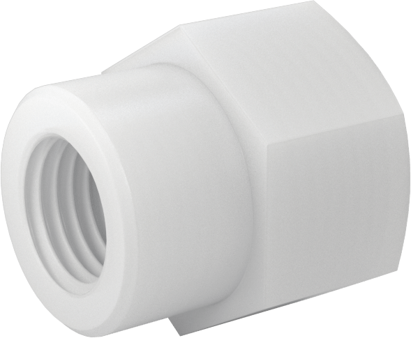 Gıda ve İçecek için Kimyasal Dirençli Boru Bağlantı Elemanı, PVDF, Düz Redüktör, 3/8 NPT Dişi x 1/8 NPT Dişi