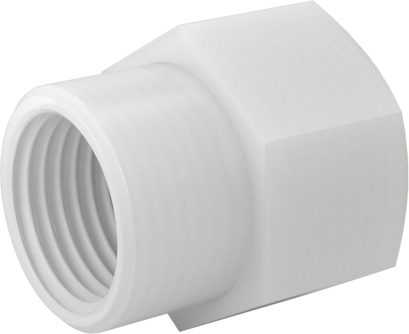 Gıda ve İçecek için Kimyasal Dirençli Boru Bağlantı Elemanı, PVDF, Düz Redüktör, 3/8 NPT Dişi x 1/4 NPT Dişi